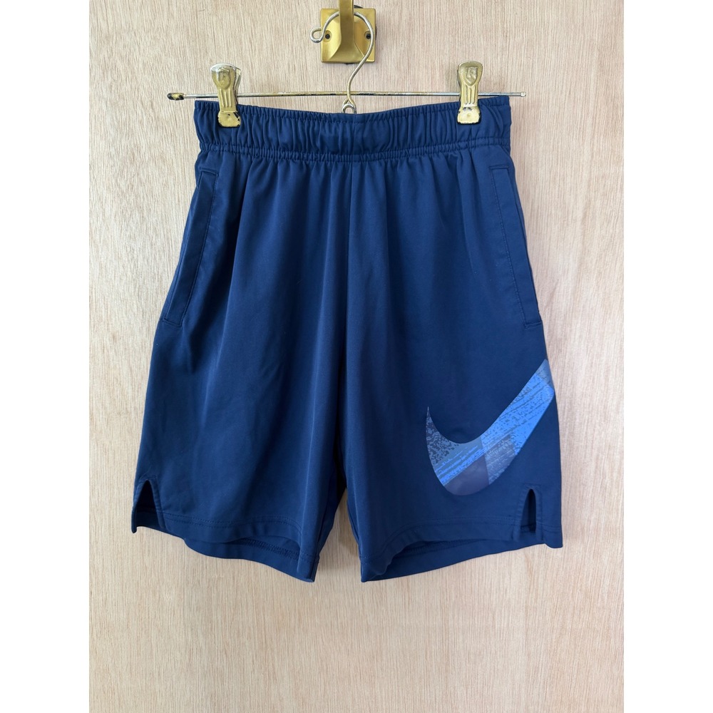 Nike Kids Dri-FIT Navy Blue Athletic Shorts Medium Graphic Swoosh Logo
